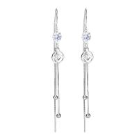 925 Sterling Silver Thread Through Earrings plated fashion jewelry & for woman & with cubic zirconia original color 85mm Sold By Pair