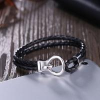 cuir PU bracelet, avec Acier titane, bijoux de mode & longueur différente pour le choix & motif tissé, noire, 8mm, Vendu par PC