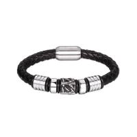 PU Armbånd, med Titanium Stål, mode smykker & forskellige længde for valg & vævet mønster, sort, 5cm,1.3cm, Solgt af PC