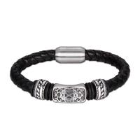 PU Leather Bracelet, with Titanium Steel, fashion jewelry & different length for choice & woven pattern, black, 8mm, Sold By PC