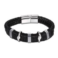 PU Armbånd, med Titanium Stål, mode smykker & forskellige længde for valg & vævet mønster, sort, Solgt af PC