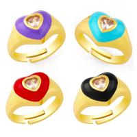 Латунь Открыть палец кольцо, Сердце, плакирован золотом, ювелирные изделия моды & инкрустированное микро кубического циркония & эмаль, Много цветов для выбора, 12mm, продается PC
