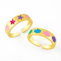 Mässing Cuff finger ring, guldfärg pläterade, mode smycken & olika stilar för val & emalj, gyllene, 6mm, Säljs av PC