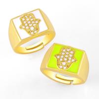 Brass Open Finger Ring, gold color plated, fashion jewelry & micro pave cubic zirconia & enamel, more colors for choice, 13mm, Sold By PC