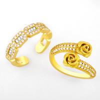 Brass Open Finger Ring gold color plated fashion jewelry & micro pave cubic zirconia golden Sold By PC
