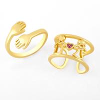 Латунь Открыть палец кольцо, плакирован золотом, ювелирные изделия моды & разные стили для выбора & инкрустированное микро кубического циркония, Золотой, продается PC