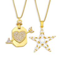 Cubic Zircon Micro Pave Brass Necklace, with Plastic Pearl, with 1.97 extender chain, gold color plated, fashion jewelry & different styles for choice & micro pave cubic zirconia, golden, nickel, lead & cadmium free, 28x28mm, Length:17.7 Inch, Sold By PC