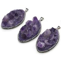 Amethyst Pendant with Brass silver color plated fashion jewelry & DIY & with rhinestone purple Sold By PC