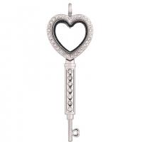 Floating Charms Pendant Zinc Alloy with Magnet & Glass & Rhinestone heart and key plated Unisex nickel lead & cadmium free Sold By PC
