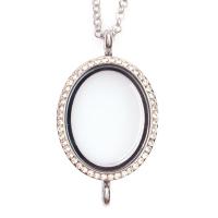 Floating Locket Necklace, Tibetan Style, with Magnet & Glass & Rhinestone, Oval, platinum color plated, Unisex, nickel, lead & cadmium free, Length:Approx 17.72 Inch, Sold By PC