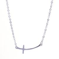 Stainless Steel Jewelry Necklace Cross silver color plated Unisex Length Approx 17.72 Inch Sold By PC
