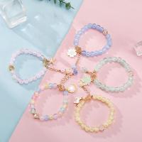 Glass Beads Bracelet with Iron with 1.57 extender chain gold color plated fashion jewelry Length 5.91 Inch Sold By PC