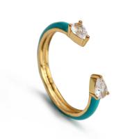 Mässing Cuff finger ring, guldfärg pläterade, emalj & med strass, fler färger för val, nickel, bly och kadmium gratis, 22x22mm, Säljs av PC