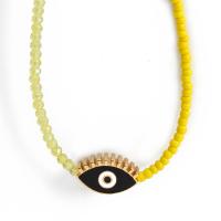 Evil Eye Schmuck Halskette, Glasperlen, mit Verlängerungskettchen von 1.97, goldfarben plattiert, Modeschmuck & Emaille, keine, frei von Nickel, Blei & Kadmium, 12x19mm, Länge:16.54 ZollInch, verkauft von PC