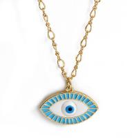 Evil Eye Jewelry Necklace Brass with Lampwork with 1.97 extender chain gold color plated enamel & with rhinestone nickel lead & cadmium free Length 15.94 Inch Sold By PC
