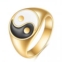 Пальцевидное Кольцо Титановой Стали, титан, плакирован золотом, Тай Цзи & Мужская & разный размер для выбора & Эпоксидная стикер, 13mm, размер:6-9, продается PC
