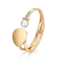 Tibetan Style Cuff Bangle, with Plastic Pearl, plated, for woman & with rhinestone, Sold By PC