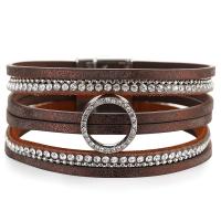 PU Leather Cord Bracelets multilayer & for woman & with rhinestone 20mm Length Approx 7.48 Inch Sold By Lot