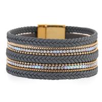 PU Leather Cord Bracelets, with Tibetan Style, gold color plated, multilayer & for woman & with rhinestone, more colors for choice, 20mm, Length:Approx 7.48 Inch, 2PC/Lot, Sold By Lot