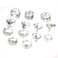 Tibetan Style Ring Set, 13 pieces & for woman & with rhinestone, original color, 1.3cm,1.5cm,1.6cm,1.7cm, Sold By Set