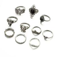 Cink Alloy Ring Set, Cink ötvözet, -val Drágakő, galvanizált, kilenc darab & a nő, 1.4cm,1.5cm,1.6cm,1.7cm, Által értékesített Set