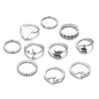Juego de anillos de aleación de zinc, chapado en color de plata antigua, nueve piezas & para mujer, 1.75cm,1.65cm,1.6cm,1.7cm, Vendido por Set