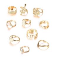 Zinc Alloy Ring Set gold color plated 10 pieces & for woman 1.5cm 1.8cm 1.6cm 1.7cm Sold By Set
