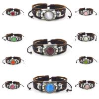 Cats Eye Bracelets, Tibetan Style, with PU Leather & Cats Eye, Unisex, more colors for choice, 180mm, Sold By PC