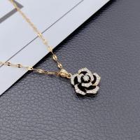 Titanium Steel Necklace, with 1.57inch extender chain, Flower, for woman & with rhinestone, golden, Length:Approx 19.69 Inch, Sold By PC