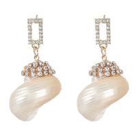 Boucles d'oreilles coquillage, alliage de zinc, avec strass acrylique & coquille, bijoux de mode & pour femme, 44x28mm, Vendu par paire