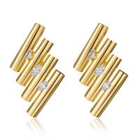 Brass Stud Earring, real gold plated, fashion jewelry & for woman & with rhinestone, golden, 46x27mm, Sold By Pair
