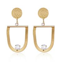 Brass Drop Earring, real gold plated, fashion jewelry & for woman & with rhinestone, golden, 60x31mm, Sold By Pair