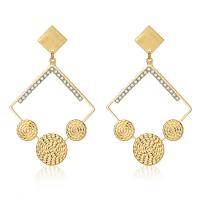 Brass Drop Earring, real gold plated, fashion jewelry & for woman & with rhinestone, golden, 65x41mm, Sold By Pair