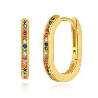 Brass Huggie Hoop Earring 18K gold plated fashion jewelry & for woman & with rhinestone golden 11mm Sold By Pair
