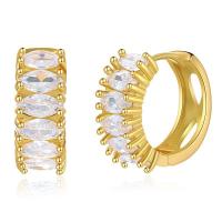 Brass Huggie Hoop Earring 18K gold plated fashion jewelry & for woman & with rhinestone golden Sold By Pair