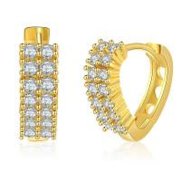 Brass Huggie Hoop Earring 18K gold plated fashion jewelry & for woman & with rhinestone golden 15mm Sold By Pair