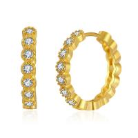 Boucle d'oreille Creole cerceau laiton, Plaqué d'or 18K, bijoux de mode & pour femme & avec strass, doré, 22mm, Vendu par paire