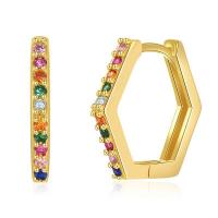 Kolczyki Huggie Hoop mosiądz, Pozłacane 18K złotem, biżuteria moda & dla kobiety & z kamieniem, złoty, 15x18mm, sprzedane przez para