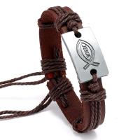 PU Leather Cord Bracelets, with Linen & Tibetan Style, fashion jewelry, brown, 17-18CM, Sold By PC