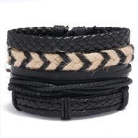 PU Leather Cord Bracelets, with Linen, 4 pieces & fashion jewelry, two different colored, 17-18CM, Sold By Set