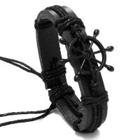 PU Leder Armband, mit Hanfgarn & Zinklegierung, Schiffsrad, Pistole schwarz plattiert, Modeschmuck & gewebte Muster, keine, 17-18CM, verkauft von PC