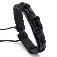 Couro do plutônio pulseira, with Fio de cera, joias de moda & padrão de tecido, preto, 17-18CM, vendido por PC
