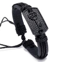PU Leather Bracelet, with Linen & Tibetan Style, gun black plated, fashion jewelry & woven pattern & for couple, black, 17-18CM, Sold By PC
