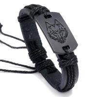 PU Leather Bracelet, with Linen & Tibetan Style, gun black plated, fashion jewelry & woven pattern, black, 17-18CM, Sold By PC