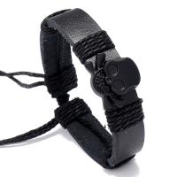 PU Leder Armband, mit Hanfgarn & Zinklegierung, Pistole schwarz plattiert, Modeschmuck & gewebte Muster, schwarz, 17-18CM, verkauft von PC