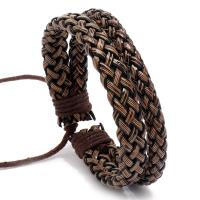 PU Leather Cord Bracelets with Linen fashion jewelry & woven pattern brown 17-18CM Sold By PC
