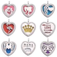 Perfume Locket Necklace, Tibetan Style, with Magnet & Glass & Rhinestone, Heart, platinum color plated, more colors for choice, nickel, lead & cadmium free, 35x30x7mm, Length:Approx 24 Inch, Sold By PC