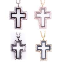 Flytande Locket Necklace, Zink Alloy, med Magnet & Glas & STRASS, Cross, plated, fler färger för val, nickel, bly och kadmium gratis, 45x30x6mm, Längd Ca 24 inch, Säljs av PC