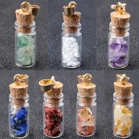Glass Wish Bottle, Gemstone, with wood stopper & Glass & Tibetan Style, gold color plated, fashion jewelry & different materials for choice, more colors for choice, 15x35mm, Sold By PC