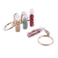 Porte-clés, pierre gemme, avec verre & plastique & alliage de zinc, Placage de couleur d'or, différents matériaux pour le choix, couleurs mélangées, 10x20mm, 10PC/sac, Vendu par sac